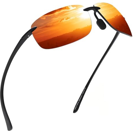 JIM HALO Lunettes de Soleil de Sport Polarisées pour Hommes Femmes TR90 Cadre Sans Monture pour la Course à Pied Pêche Cyclisme Conduite Miroir Rouge