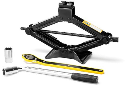 Sevico Wagenheber mit Radkreuz - Scherenwagenheber für Auto 2 Tonnen Tragkraft für Werkstatt und Hobby | Autoheber-Set - Scherenheber mit Radschlüssel