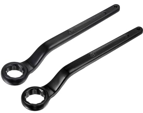 uxcell 2Pcs Offset Box End Ring Type Wrench 27mm 30mm High-carbon Steel Single Head Wrench High Neck Hand Tool Slogging Wrench for Mechanical Automotive Repair, Black