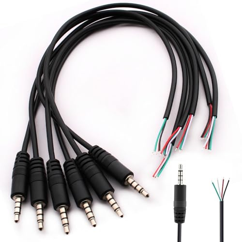 RUNCCI-YUN 6Pcs 3,5mm Klinkenbuchse, Klinkenstecker 3.5mm TRRS 4pol audio stecker zum löten 3.5mm mini stereo klinkenstecker Cable for Repairing Audio Kopfhörer Cables(30 cm)
