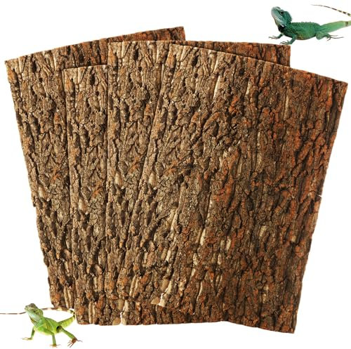STARVAST 4PCS Cork Terrarium Background 15.7x11.8in Reptile Tank Background Board Habitat Decoration, Natural Cork Large Bark Climbing Mat for Gecko Lizard Tortoise Chameleon
