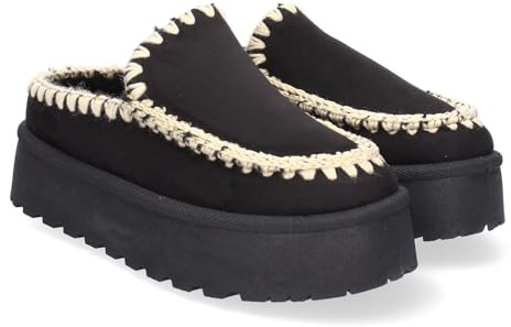 shoes&blues.es 86315 Zuecos de Plataforma para Mujer, Comodos y Elegantes, Diseno Moderno, Detalles en la Costura y Forrados de Borreguillo. Negro Talla 37