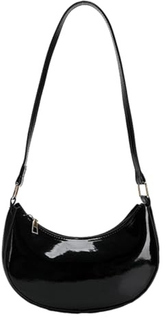 Pochette da sera in pelle verniciata lucida MINI Hobos borsa a tracolla ascella, nero