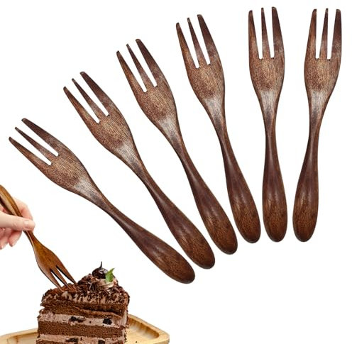 Wooden Forks for Kids, 6 PCS Three Tooth Dessert Cake Forks for Kitchen Office Camping