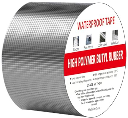 Butyl Tape Waterproof for Roof and Leak Repair 10cm(W) x 5 Meter (L),Upgraded Aluminum Foil Tape Leaking Pipes,Repair Tape for Sealing Roof, Gutter, Tanking, Awning