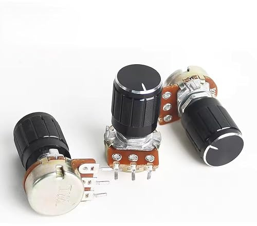 Rotary Potentiometer Linear Taper, WH148, 15mm, 3-Pin, with Black Aluminium Knobs (10kOhm, 3)