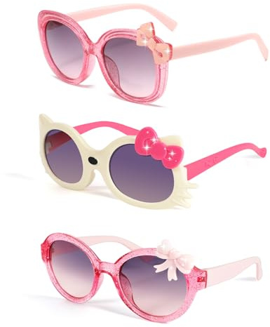 Hifot 3 Pezzi Occhiali da Sole Bambina 3 Anni - 8 Anni, Occhiali da Sole Bambino con Montatura a Forma di Cuore, Gatto e Ovale, Protezione UV - Adatto per Feste Viaggio Estive Costumi e Regali