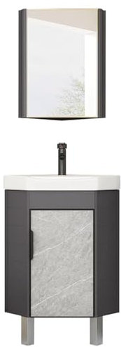 LYXWGRZD Hörnhandfat for badrum, litet golvställande handfat, hörnhandfat i badrum med spegel, stor kapacitet keramiskt hörnvask, tvättställ med bräddavlopp(Gray)