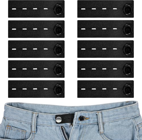 Classicseali 10pcs Button Extender,Button Extender for Pants, Adjustable Pant Waist Extender for Men and Women, Black Elastic Waist Extenders for Pants for Women