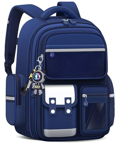 Amythe Cartable Garçons Primaire, Sac à Dos pour Enfants de CE2 CM1 CM2, Sac D'école Primaire Multi-compartiments avec Bandes Réfléchissantes pour Garçon 8 à 12 ans, Bleu
