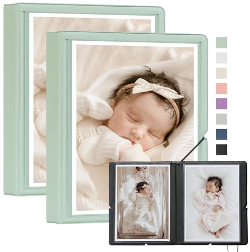 Dawnhua 2 Pack Small Photo Album 5x7 Customizable Cover Plastic 5x7 Photo Book Holds 36 Pockets Mini Picture Album for Wedding Family and Travel (Green)