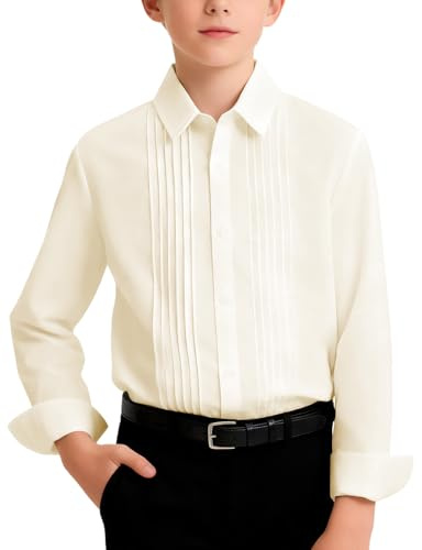 mintgreen Camisas de esmoquin para niños, vestido formal de manga larga, 7-14 años, Marfil Full, plisado, 11-12 años