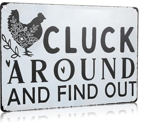 8 x 12 Inches Funny Chicken Coop Sign 'Cluck Around And Find Out' Tin Sign Metal Tin Plaque Decorations for Home Farm Chicken Coop Farmhouse Kitchen Garden