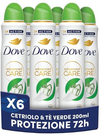 Dove Deodorante Spray Advanced Care Go Fresh Cetriolo Formula Idratante e Delicata, Pelle Asciutta Fino a 72 Ore, Deodorante Uomo e Donna, 6 Pezzi da 200ml