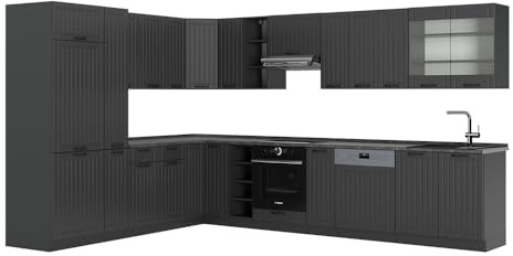 Vicco Cucina angolare completa Fame-Line, Grigio scuro, 347 x 60 cm, PL Antracite