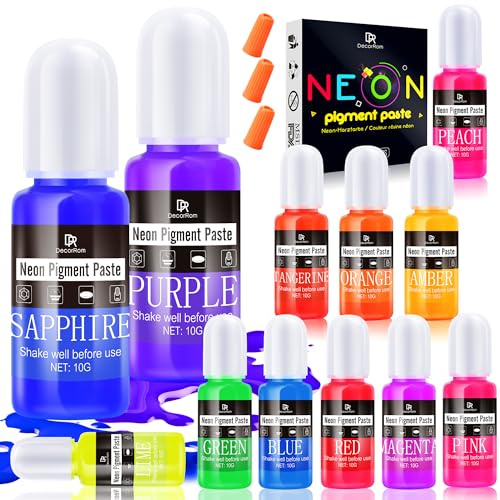 Neon Pigment Paste, 12 Colours Fluorescent Highly Concentrated Epoxy Paint for Valentine's Day Artworks, Epoxy Resin Crafts, Nail Art, Jewelry, Slime and Bath Bombs Tumblers, Coasters and Soap