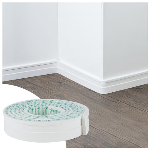 Self-Adhesive Flexible EVA Baseboard Molding Trim - Pure White （ 2.75IN x 0.39T x 16.4ft ） Peel and Stick Vinyl Wall Base Cove Base Fits Tiles/Metal/Glass