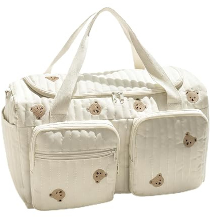 Diaper Bag - Cartoon Bear Nappy Compartment Tote - Portable Nappy Pouch | for Travel Camping Home Shopping Commuting Work Hospital