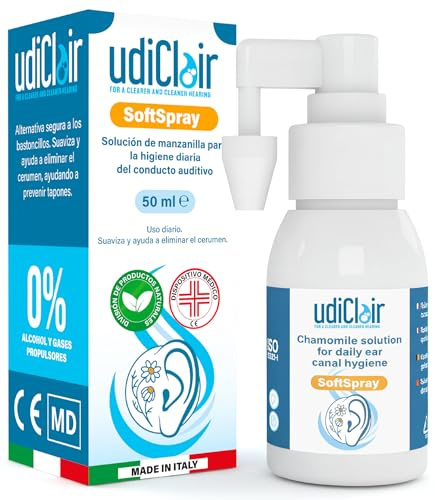 Spray Auricular para Higiene del Oído Diaria UdiClair SoftSpray 50ml con Manzanilla para Adultos y Niños - Limpieza de Oídos y Eliminación de Cerumen - Solución Isotónica Made in Italy