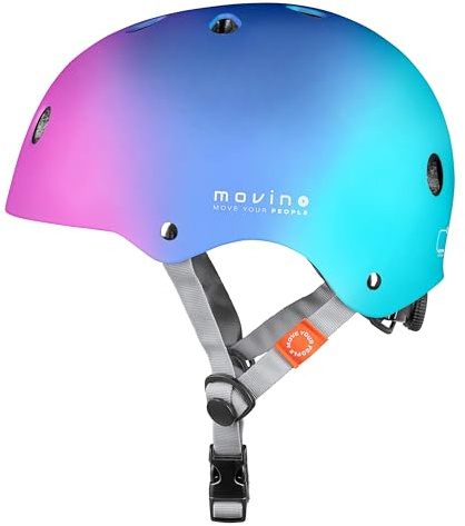 Movino Casco da Bicicletta per Bambini Regolabile 55-58 cm M - Calotta ABS+EPS e 11 Prese d’Aria - Bicicletta, Pattini, Monopattino e Skateboard - Element Arcobaleno