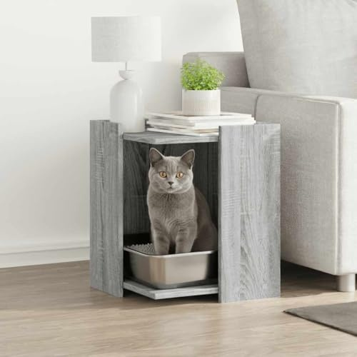 Mokuyary Meuble de Bac à Litière pour Chat Sonoma Gris Salon | bois ingénierie Maison de Toilettes pour Chats, Table Basse pour Chambre, Balcon