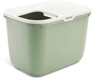 kattlåda - Savic Hop in - grön - ingång från toppen - stänksäker - modern design - hygienisk - 58,5 x 39 x 39,5 cm