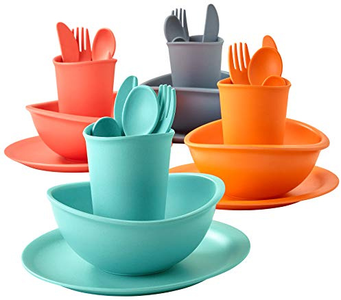 Smidge 28 Piece 4-Person Camping/Picnic Large Plate, Bowl, Mug & Cutlery, Reusable, Sustainable & Eco-friendly, Healthy Plastic-, BPA-, Melamine- & Biodegradable and Beautifully Designed