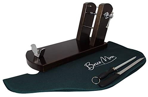 BRICOMIRAS - Jamonero Modelo Rioja Profesional | Incluye Cuchillo y Chaira | Madera Pino Chileno de Calidad | Fabricado en España | Ideal para Cortadores de Jamón, Tabaco, Cubrejamón Verde