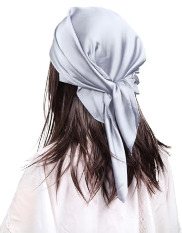 MEANBEAUTY Bandana sidenhalsdukar fyrkantig satin huvudduk för kvinnor hårhalsduk 70 x 70 cm med presentförpackning, GRÅ, one size