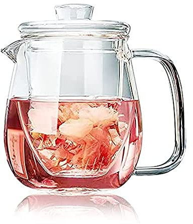 CAPACITEA Clear Glass Teapot with Removable Transparent Infuser, 600ml Borosilicate Teapot for Flowering Tea, Loose Leaf Tea, Hot/Iced Beverage, WG3