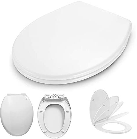 WC Sitz, Premium Toilettendeckel antibakteriell weiß, Toilettensitz mit Softclose Absenkautomatik, Klobrille Klodeckel aus Duroplast, O Form toilettenbrille wc brille Leichte Reinigung, modern Design