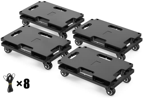 SOLEJAZZ Furniture Mover Dolly 4 Wheels Heavy Duty Small Furniture Moving Dollies Rollers with 4 Wheels 440 Lbs Capacity Rolling Platform Interlocking Design Flat Dolly with Wheels, Black, 4 Pack