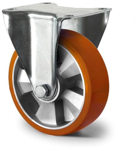 Abrollwerk Rueda fija para carga pesada, llanta de aluminio, poliuretano, diámetro 160 mm, doble rodamiento de bolas, carga dinámica 600 kg (rueda fija) Azul