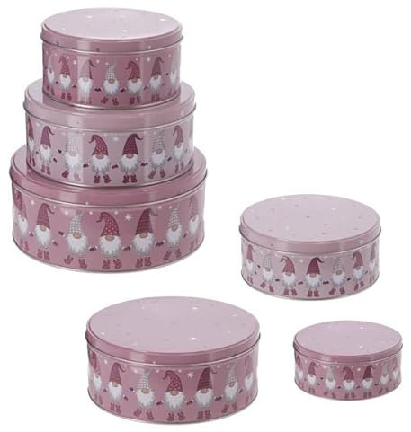 Brandsseller Set di 3 scatole per biscotti in metallo – barattoli rotondi impilabili con coperchio – contenitori per conservare dolcetti, biscotti e frollini di Natale – Motivo Elfo