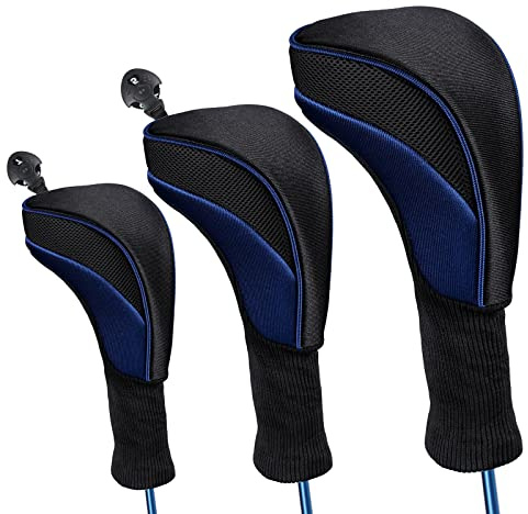 Trendbox Golf Head Cover, 3pc Set Golf Wood Club Headcovers with Interchangeable No. Tag Novelty Durable Protective Case Fit Woods Clubs