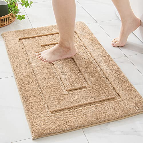 MIULEE Badezimmerteppich 40 x 60 cm,Badematte rutschfest Waschbar,Weicher Badteppich,Mikrofaser Absorbent Badvorleger,Badematten für Badewanne,Duschraum und Badezimmer - Beige