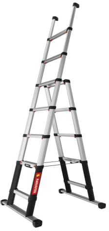 Escalera telescópica TELESTEPS 2,3 m Made in Sweden 72423 - Profundidad de los escalones 80 mm - Altura de Trabajo 3,1 m - Altura, Cerrada 0,73 m - Ancho 0,68 m - Peso 14,1