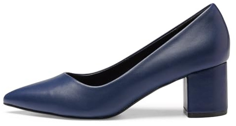 GENSHUO Zapatos de tacón bajo con Punta Cerrada y tacón Grueso clásico para Mujer, Slip-on, Ideales para Trabajo y Eventos Formales, Azul Marino, 40 EU