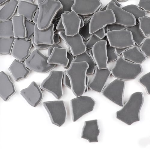 500 g oregelbundna keramiska mosaikplattor, 2-4 cm mosaikdelar stenar för gör-det-själv mosaiktillverkning, hantverk, hobbykonst, hem, väggdekoration (grå)