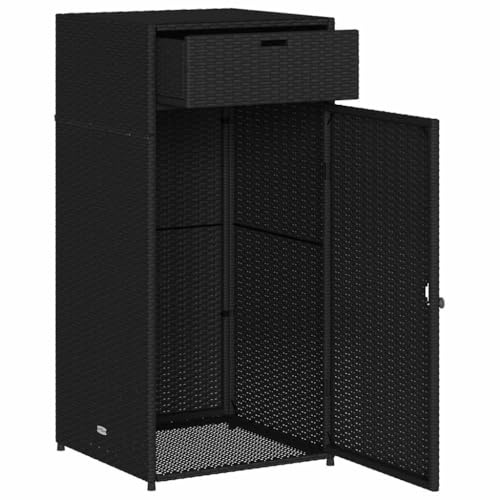 vidaXL Armoire de Rangement de Jardin, Organisateur de Terrasse avec Porte, Meuble d'Extérieur Patio Arrière-Cour, Noir Résine Tressée