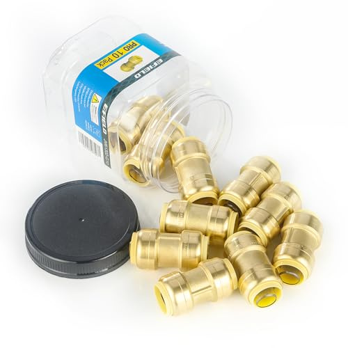 Pro 10-Pack EFIELD 3/4-Inch X 3/4-Inch Straight Coupling Brass Fittings, Push-Fit Fitting to Connect Pex, Copper, CPVC, cUPC Certifed,(PF200)