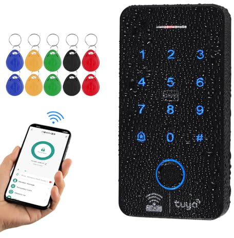 FUSYTULY Waterproof WiFi Tuya RFID Access Control Keypad IP68 Fingerprint Biometrics Access Controller Touch Password System Dual Frequency 125KHz / 13.56MHz WG26, Smart APP Remote Unlock