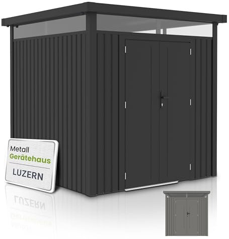 Juskys Gerätehaus Luzern Pro 5,3 m² - Metall Geräteschuppen mit Türen & Fenstern - wetterfest & abschließbar - Fahrradgarage, Gartenhaus - Anthrazit