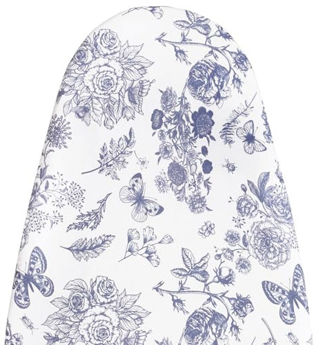MinoCino Ironing Board Cover 115x35cm, Thick Iron Board Cover with 6 mm Felt Padding, Adjustable Drawstring, Hook and Loop Fasteners, Floral and Butterflies Printed