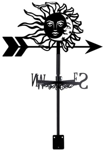 SUPERDANT Girouette de Jardin Exterieur Soleil Lune Fleur Métal Girouettes Indicateur de Direction du Vent Instrument de Mesure Installation sur Toit Girouette Art Décoration Noir Cadeau du Père