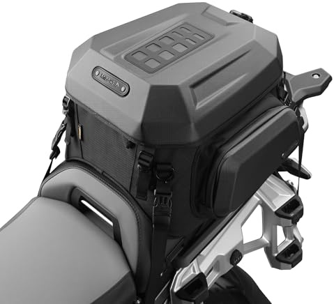 Rhinowalk Motorcycle Tail Bag Travel Luggage Expandable Motorcycle Helmet Bag 23L-35L Waterproof All Weather/Trunk/Rack Bag with Sissy Bar Straps-Matt Black New Upgrade