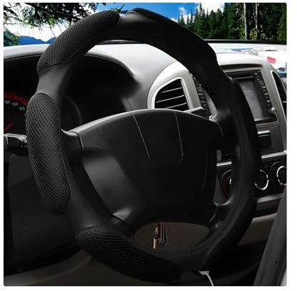 JNXIJ Car Steering Wheel Cover, 15 Breathable Ice Silk Auto Wheel Protector with Comfortable Grip, Anti-Slip Slip-on Steering Wheel Wrap Soft Hand Pad Cushion for Women Men (Black)