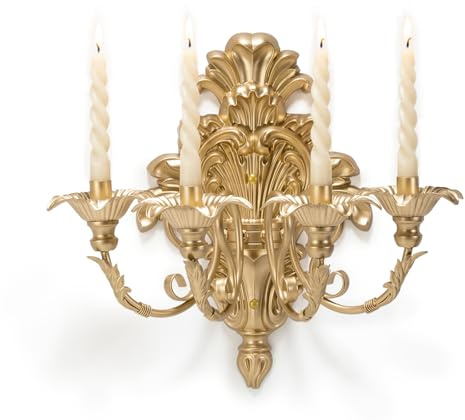Vsosfiza Römischer Brunnen-Wandleuchter, 4-Armiger Barock-Kronleuchter in Gold (antik), Wandmontierter Kerzenhalter für Kerzen, Viktorianisches Rokoko-Dekor für Kamin & Wohnzimmer (1 Stück)