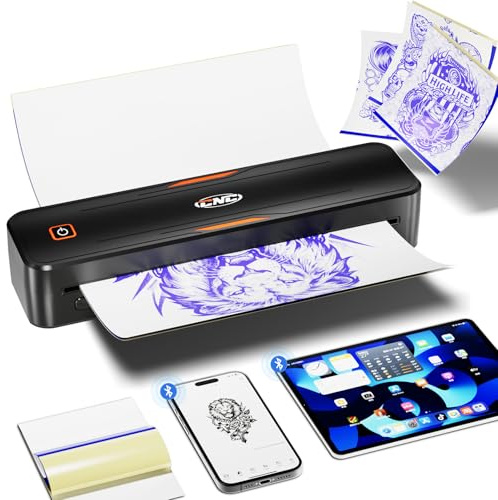 CNC MP-8068 Imprimante de tatouage Bluetooth sans fil avec 15 feuilles de papier, machine à transfert thermique pour tatouages et débutants