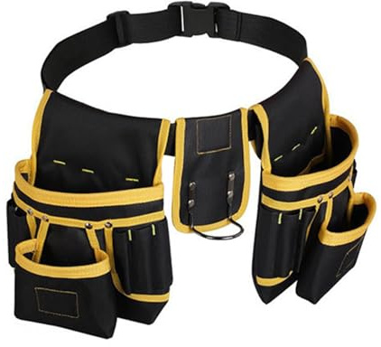 Tomvorks Porta Attrezzi Multifunzionale in Tela Spessa, 26 Tasche, Cintura da Lavoro Regolabile per Elettricisti, Fai da Te, Oxford Giallo con Fibbia a Sgancio Rapido (Gialla)